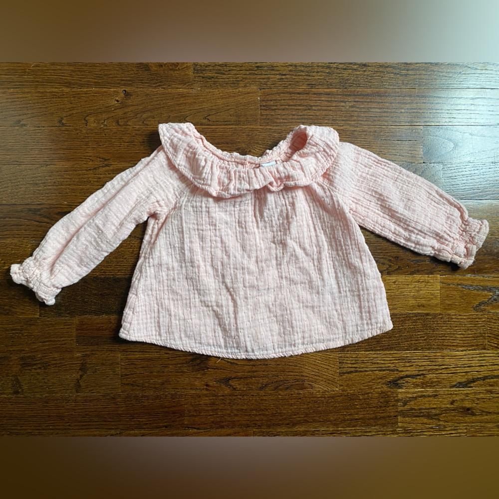 Baby GAP girls 2y ruffle collar long sleeve pink 100% cotton blouse Size 2 years